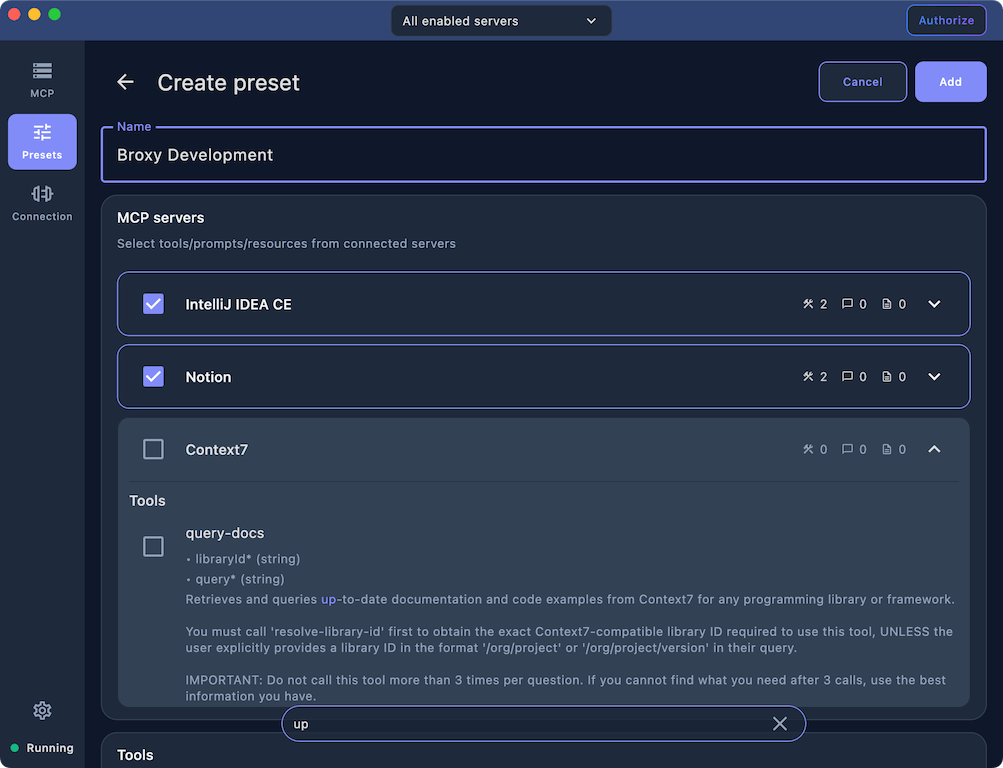 Mix capabilities from servers into one preset